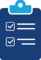 Blue clipboard icon with two checked checklist items and lines representing text.